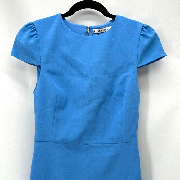 Alice + Olivia Fable Asymmetrical Ruffle Dress‎ Womens 0 Blue Preppy Dainty NWT - Picture 3 of 12